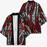 New Zealand Maori Taniko Kimono Red Kowhaiwhai Puhoro - Polynesian Pride