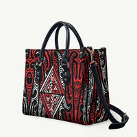 New Zealand Maori Taniko Leather Bag Red Kowhaiwhai Puhoro LT9 Red - Polynesian Pride