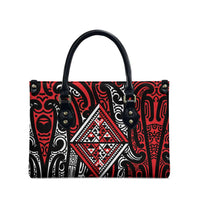 New Zealand Maori Taniko Leather Bag Red Kowhaiwhai Puhoro LT9 - Polynesian Pride