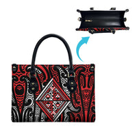 New Zealand Maori Taniko Leather Bag Red Kowhaiwhai Puhoro LT9 - Polynesian Pride