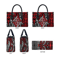 New Zealand Maori Taniko Leather Bag Red Kowhaiwhai Puhoro LT9 - Polynesian Pride