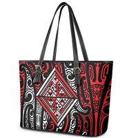 New Zealand Maori Taniko Leather Tote Bag Red Kowhaiwhai Puhoro