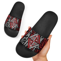 New Zealand Maori Taniko Slide Sandals Red Kowhaiwhai Puhoro - Polynesian Pride