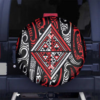 New Zealand Maori Taniko Spare Tire Cover Red Kowhaiwhai Puhoro
