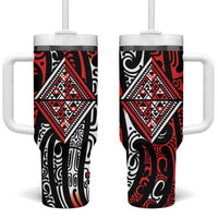 New Zealand Maori Taniko Tumbler With Handle Red Kowhaiwhai Puhoro