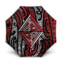 New Zealand Maori Taniko Umbrella Red Kowhaiwhai Puhoro LT9 One Size Folded 11.42 inch Opened Diameter 37.4 inch Red - Polynesian Pride