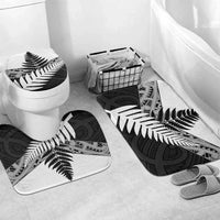 New Zealand Silver Fern Bathroom Set Maori Koru Mixed Taniko Pattern LT9 Mat Set Only (3 pcs) One Size White - Polynesian Pride