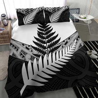 New Zealand Silver Fern Bedding Set Maori Koru Mixed Taniko Pattern