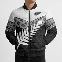 New Zealand Silver Fern Bomber Puffer Jacket Maori Koru Mixed Taniko Pattern - Polynesian Pride