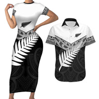 New Zealand Silver Fern Couples Matching Short Sleeve Bodycon Dress and Hawaiian Shirt Maori Koru Mixed Taniko Pattern