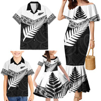New Zealand Silver Fern Family Matching Mermaid Dress and Hawaiian Shirt Maori Koru Mixed Taniko Pattern