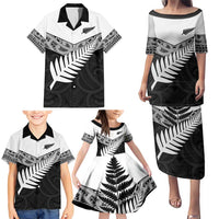 New Zealand Silver Fern Family Matching Puletasi and Hawaiian Shirt Maori Koru Mixed Taniko Pattern