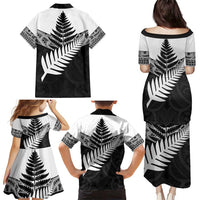 New Zealand Silver Fern Family Matching Puletasi and Hawaiian Shirt Maori Koru Mixed Taniko Pattern
