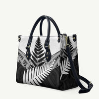 New Zealand Silver Fern Leather Bag Maori Koru Mixed Taniko Pattern LT9 White - Polynesian Pride