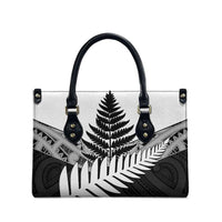 New Zealand Silver Fern Leather Bag Maori Koru Mixed Taniko Pattern LT9 - Polynesian Pride