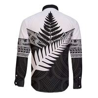 New Zealand Silver Fern Long Sleeve Button Shirt Maori Koru Mixed Taniko Pattern