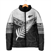 New Zealand Silver Fern Padded Jacket Maori Koru Mixed Taniko Pattern - Polynesian Pride