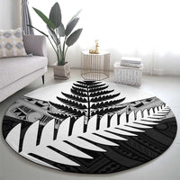 New Zealand Silver Fern Round Carpet Maori Koru Mixed Taniko Pattern