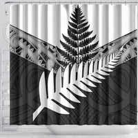 New Zealand Silver Fern Shower Curtain Maori Koru Mixed Taniko Pattern