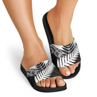 New Zealand Silver Fern Slide Sandals Maori Koru Mixed Taniko Pattern - Polynesian Pride
