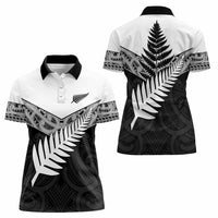 New Zealand Silver Fern Women Polo Shirt Maori Koru Mixed Taniko Pattern