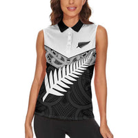 New Zealand Silver Fern Women Sleeveless Polo Shirt Maori Koru Mixed Taniko Pattern