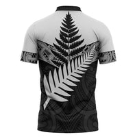 New Zealand Silver Fern Zipper Polo Shirt Maori Koru Mixed Taniko Pattern - Polynesian Pride