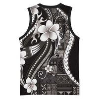 Samoa Siapo Tribal Pattern Basketball Jersey Black Polynesian Plumeria Tapa Motif