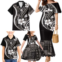Samoa Siapo Tribal Pattern Family Matching Mermaid Dress and Hawaiian Shirt Black Polynesian Plumeria Tapa Motif