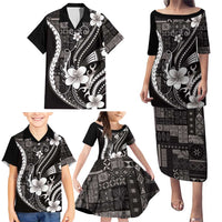 Samoa Siapo Tribal Pattern Family Matching Puletasi and Hawaiian Shirt Black Polynesian Plumeria Tapa Motif