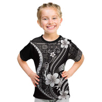 Samoa Siapo Tribal Pattern Kid T Shirt Black Polynesian Plumeria Tapa Motif