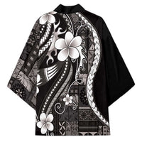 Samoa Siapo Tribal Pattern Kimono Black Polynesian Plumeria Tapa Motif