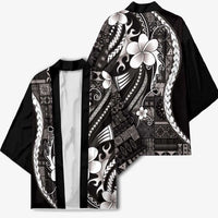 Samoa Siapo Tribal Pattern Kimono Black Polynesian Plumeria Tapa Motif