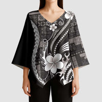 Samoa Siapo Tribal Pattern Kimono Sleeve Blouse Black Polynesian Plumeria Tapa Motif