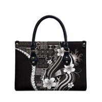 Samoa Siapo Tribal Pattern Leather Bag Black Polynesian Plumeria Tapa Motif