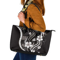 Samoa Siapo Tribal Pattern Leather Tote Bag Black Polynesian Plumeria Tapa Motif LT9 Black - Polynesian Pride