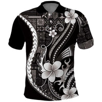 Samoa Siapo Tribal Pattern Polo Shirt Black Polynesian Plumeria Tapa Motif