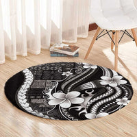 Samoa Siapo Tribal Pattern Round Carpet Black Polynesian Plumeria Tapa Motif