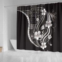 Samoa Siapo Tribal Pattern Shower Curtain Black Polynesian Plumeria Tapa Motif