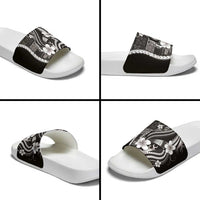 Samoa Siapo Tribal Pattern Slide Sandals Black Polynesian Plumeria Tapa Motif
