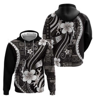 Samoa Siapo Tribal Pattern Zip Hoodie Black Polynesian Plumeria Tapa Motif