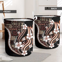 Samoa Siapo Tribal Pattern Laundry Basket Brown Polynesian Plumeria Tapa Motif