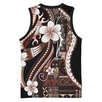 Samoa Siapo Tribal Pattern Basketball Jersey Brown Polynesian Plumeria Tapa Motif LT9 - Polynesian Pride