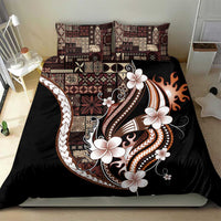 Samoa Siapo Tribal Pattern Bedding Set Brown Polynesian Plumeria Tapa Motif