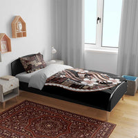 Samoa Siapo Tribal Pattern Bedding Set Brown Polynesian Plumeria Tapa Motif