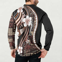 Samoa Siapo Tribal Pattern Button Sweatshirt Brown Polynesian Plumeria Tapa Motif