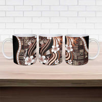 Samoa Siapo Tribal Pattern Ceramic Mug Brown Polynesian Plumeria Tapa Motif