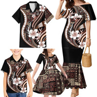 Samoa Siapo Tribal Pattern Family Matching Mermaid Dress and Hawaiian Shirt Brown Polynesian Plumeria Tapa Motif