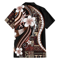 Samoa Siapo Tribal Pattern Family Matching Off Shoulder Maxi Dress and Hawaiian Shirt Brown Polynesian Plumeria Tapa Motif