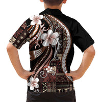Samoa Siapo Tribal Pattern Family Matching Off Shoulder Short Dress and Hawaiian Shirt Brown Polynesian Plumeria Tapa Motif